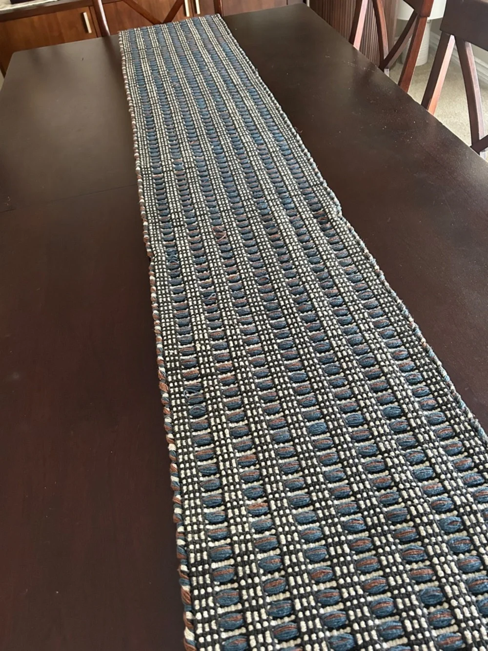 Crate&Barrel Navy, Cream & Brown Textured Runner